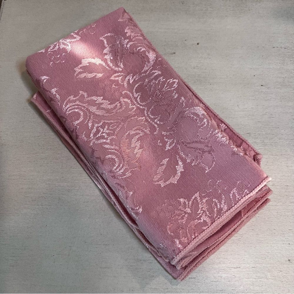 Vintage Pink Damask Cloth Napkins Set 4 Floral Table Linens Cottagecore French - Picture 13 of 16